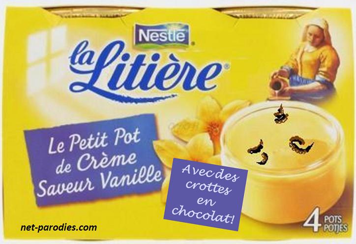 parodie fausse pub crème flan la laitière litière nestlé